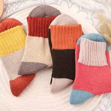 10Pairs Of Winter Warm Knit Socks For Women With Geometric Patterns - Rabbit Hair Blend, Hand Wash Only, All-Season, Knit Fabric