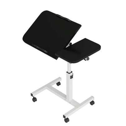 Tavolino laterale mobile, 60*40x60-95cm, tavolo con vassoio girevole regolabile in altezza con superficie inclinabile da 0 a 90 gradi, tavolo per laptop per letto d'ospedale, letto per allattamento, soggiorno, camera da letto, ufficio, nero