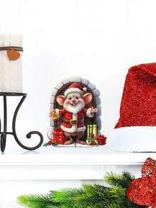 1 PIEZA Pegatina de arco de piedra 3D navideño - Adhesivo de Papá Noel chef cocinando con acentos de cristal para decoración de ventana de cocina, vinilo semi mate para superficies, forma decoración festiva de chimenea y puerta