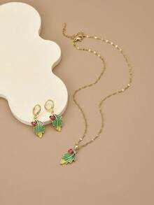 1pc Cute Ladybug & Leaf Stainless Steel Necklace, 1 Pair Cute Ladybug & Leaf Stainless Steel Earrings, Gold Jewelry Set, Gold Necklace, Gold Jewelry, Stainless Steel Jewelry, Travel, Holiday, Gift, Birthday Gift