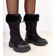 Black Ankle Boots With -Suede Upper And Fur Satisa - Black - View 4