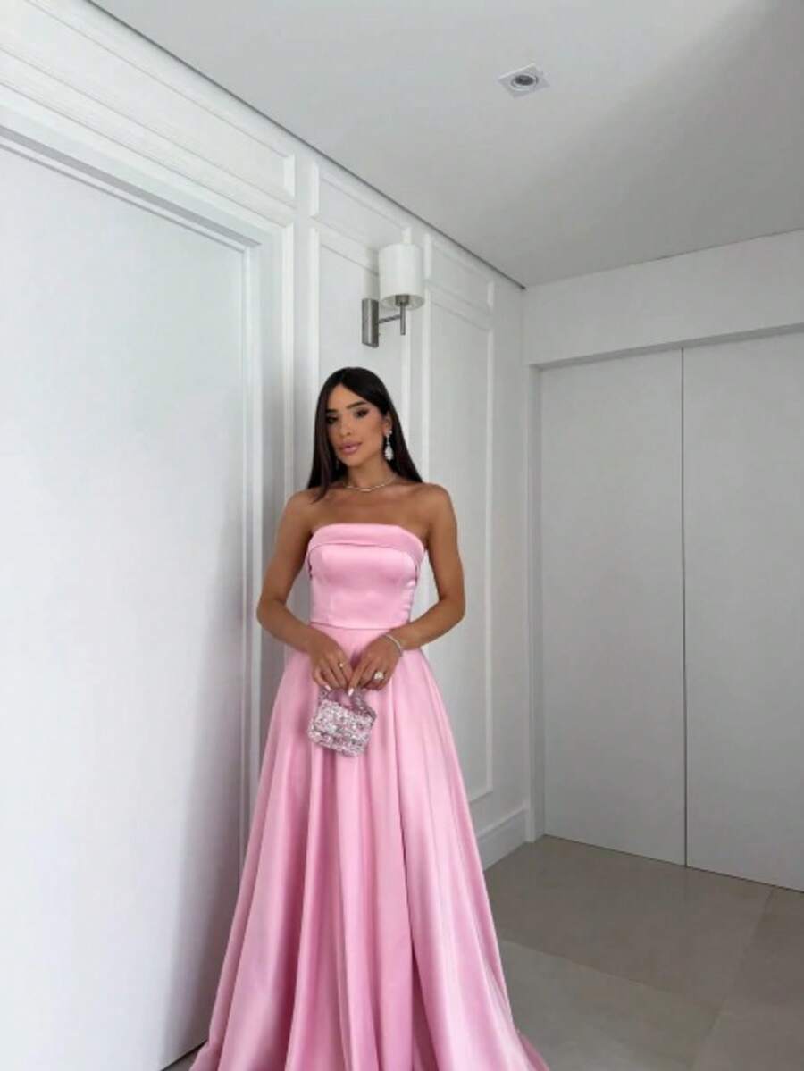 Simple Elegant Party Asymmetrical Zipper Backless Wedding - Baby Pink - View 1