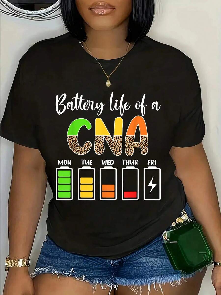 100% Coton T-shirt CNA Semaine des infirmières Infirmière auxiliaire certifiée Femmes Hommes Vacances d'été Doux Décontracté Ajustement Classique Tops Confortables - Noir - Voir 1