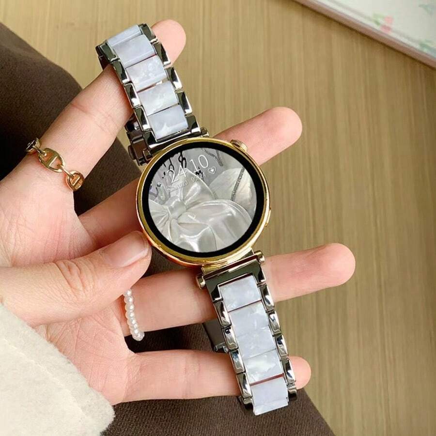 1 Dây đeo đồng hồ bằng nhựa kim loại thanh lịch dành cho nữ Tương thích với Galaxy Watch 7/6/5/4 40mm 44mm 47mm 46mm 41mm, Galaxy Watch 5 Pro 45mm, Galaxy Active 2, Galaxy Watch 3, 18/20/22mm Tương thích với Watch 5/4/3/2/1 và GT5/4/3/2/1, Tương thích với đồng hồ Garmin, Tương thích với Mi Watch, Tương thích với Redmi Watch 5 Lite/Active - Bạc trắng - Xem 1