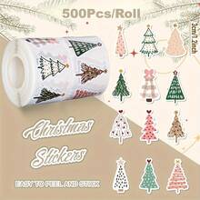 500 Stücke Weihnachts Boho Aufkleber - Pastellfarbene Weihnachtsbaum Aufkleber mit Tannenbäumen, Punkten, Blumenbögen - selbstklebend (kein Schneider nötig) für Feiertags-Dekorationen, Geschenke, Karten, Partys - einmaliger Gebrauch - ideal für Zuhause, Büro oder Klassenzimmer Dekoration, festliche Basteleien, verspieltes Design, leicht abziehbar, dekorative Etiketten, Geschenkverpackungen