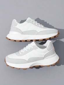 男女款系带透气休闲时尚运动鞋，TrendyChunky 运动鞋 - 白色 - 查看 2