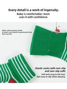 1 Par de Meias de Inverno para Bebê 0-9M, Meias Grossas de Cano Médio, Design Antiderrapante com Silicone, Estilo Natalino, Quentes e Macias para a Pele, Alta Elasticidade, Uso Interno e Externo, Nova Coleção 2026, Ideal para Noivas, Pijamas e Lingerie - Multicolorido - Ver 11
