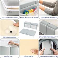 Rodillera para baño de bebé con reposabrazos, almohadilla de secado rápido, soporte para codos para bañera grande con organizador de juguetes - Gris - Ver 6