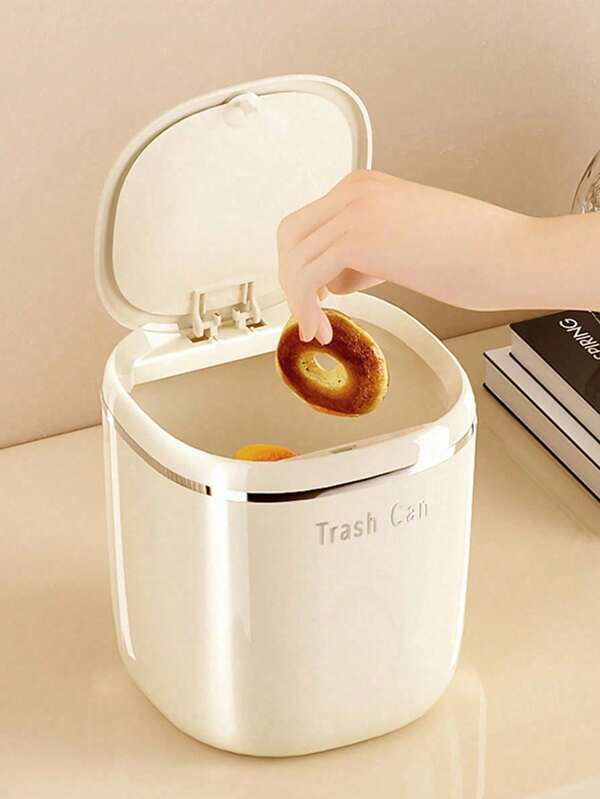 1PC Mini Garbage Bin, Covered Small Trash Can, Desktop Trash Can, Plastic Desktop Waste Paper Basket, Swing-Top Design To Prevent Odor Leakage, Used For Storing Fruit Peel And Paper Scraps On Desk To Keep Tidy, For Bathroom, Home Office Desk Decor,Coffee Table, Office, Living Room, Study