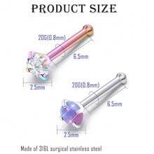 Surgical Steel Nose Ring 20G - Hypoallergenic Nose Studs With Cute Flat Opal Flower Diamond Heart - Straight L Shaped Purple, Pink, Black, Silver For Women Men Gift{"Color_name":"PurplestraightNoseRingsStuds20G"} - 紫色直鼻環耳環20G - 查看 5