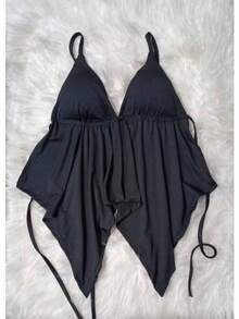 Malibu Top Women's Ruffled Top With Cup - 黑色 - 查看 2