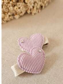 Little Pair Of Girl's Heart Bow Clips In 100% Corduroy Covered With Non-Slip Rubber - 紫色 - 查看 2