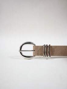 Vintage 's Belt With Silver Round Buckle In PU Leather - Mocha Brown - View 3