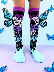 1 Pair Knee-High Socks, Cute Children's Socks, Fun And Unique Design With Adorable 3D Butterfly Wings, Suitable For Autumn/Winter Wear, Great For Holidays, New Year, Outdoor Activities, Cosplay, Daily Wear, Parties And Festive Gifts - Multicolor - View 2