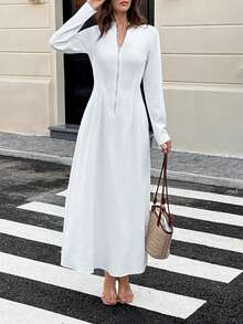 Unadoll Women's Round Neck Half Open Zipper Elegant Dress Dress, Suitable For Dates, Vacations, Music Festivals, Back To School,Christmas