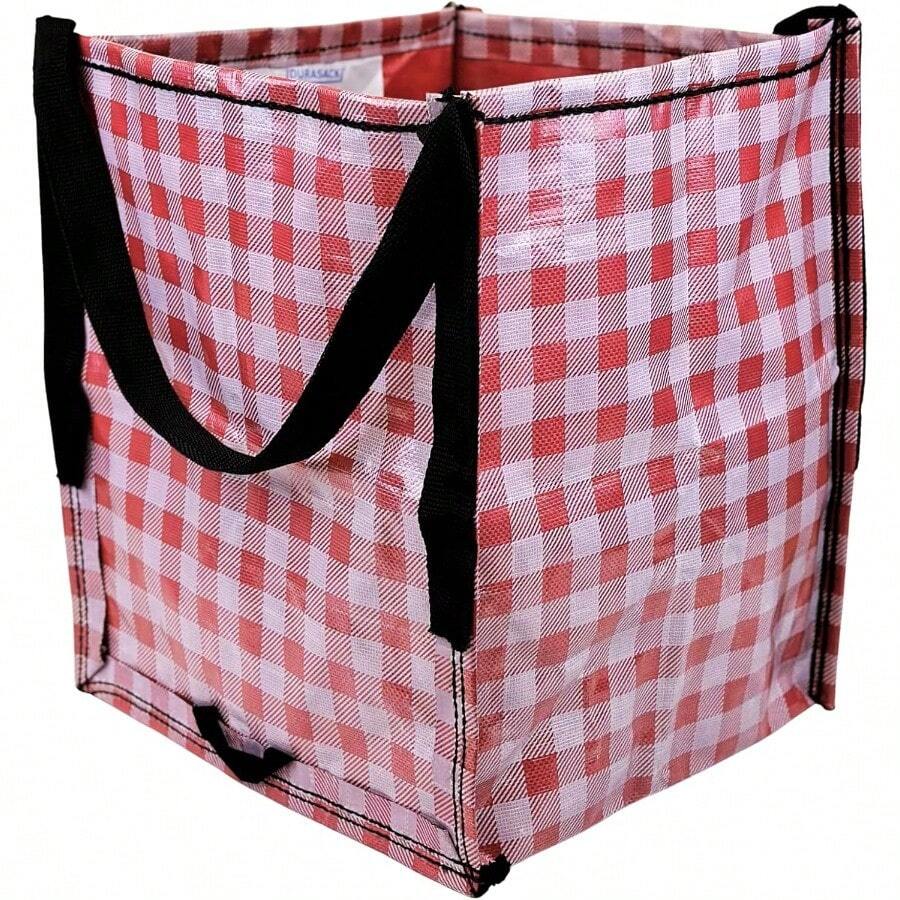 Heavy Duty Storage Tote Bag 22Gallon Rugged Woven Polypropylene Moving Bag Reusable SelfStanding Design Holds Up To 500 Pounds Single Gingham Red