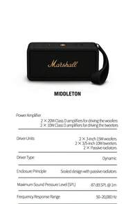 Marshall MIDDLETON便攜式無線藍牙音箱 IP67級防塵防水v立體聲技術結合長效續航 室內澎湃音效與戶外便攜體驗兼得 - 黑金色 - 查看 7