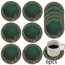 6 件套节日木制杯垫 - 绿色主题，配雪花、松树和浆果 - 适合家庭、办公室、咖啡杯装饰 - 适合节日派对和户外活动 - 送给朋友和家人的独特礼物 - 10 厘米、圣诞装饰、圣诞礼物、杯垫套装、杯垫、饮料杯垫、家用杯垫，有 1 件套或 31 件套可供选择 - 軍綠色 - 查看 2