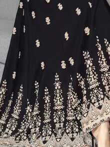 大码中东风格波西米亚刺绣连衣裙，复古宽松休闲度假沙滩裙 - 黑色 - 查看 5