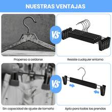 30piezas/50piezas  Ganchos para Pantalones, Gancho con Pinzas Antideslizante, Ajustable Ganchos para Ropa, Perchas para Roap Ahorradores de Espacio con Gancho Giratorios 360°, para Pantalones, Faldas y Toallas (Negro) - 50 piezas/Negro - Ver 3