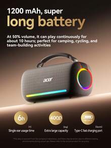 Acer OSK252 无线蓝牙扬声器，户外便携式，低音强劲，双扬声器，通话麦克风，桌面扬声器，4000mAh 电池，可长时间播放，兼容卡/USB/AUX 3.5 毫米音频输入，适用于智能手机/平板电脑/电脑 - 均碼 - 查看 9