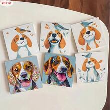 1 set/6 piezas Posavasos cuadrados de madera con diseño de Beagle feliz - Posavasos decorativos para tazas de café, bebidas, vino, cerveza para el hogar, bar, restaurante, perfectos para fiestas, bodas, cumpleaños - Tabla de madera-posavasos cuadrada - Ver 1