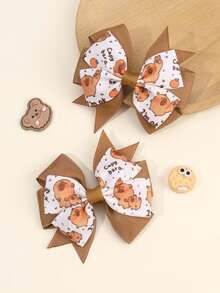 4个可爱水豚造型发夹，棕色和粉色涤纶纤维装饰发卡，适合青少年秋季穿搭，可爱发饰 - 彩色 - 查看 12