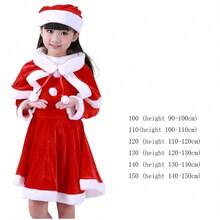 女童天鹅绒圣诞连衣裙（带帽子和披肩，无靴套），适合 3-9 岁女童 - 紅色 - 查看 12