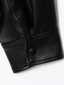 Women's Solid Color Faux Leather Long Sleeve Jacket, Autumn/Winter Black Spring - Black - View 8