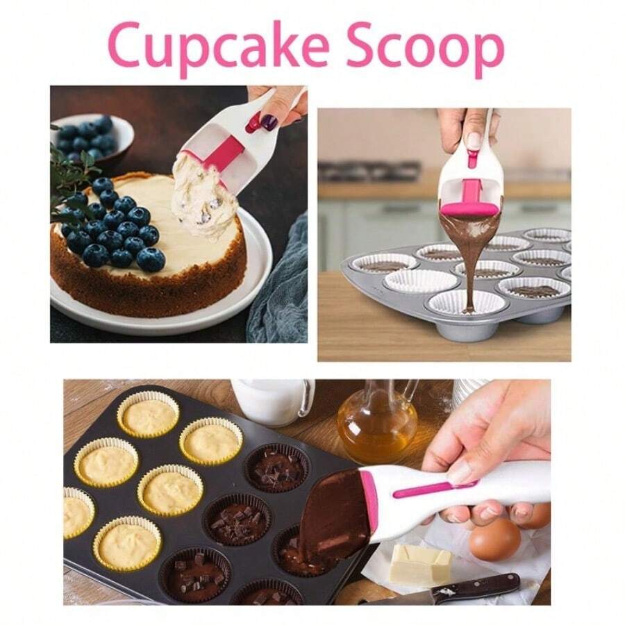 4-In-1 Baking Tool Set – Silicone Cake Spatula & Batter Spoon With Paper Cup Pusher & Chocolate Sauce Measurer (Heat-Resistant) - 1pcs - View 1
