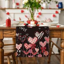Heart Shaped Valentine's Day Table Runner, Seasonal Kitchen Table Decoration For Indoor Home Party - Black - View 2