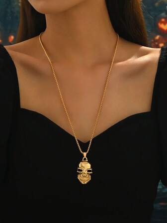 1pc Creative Fashion Minimalist Unique Halloween Skeleton Pendant Necklace, Suitable For Daily Wear For Women