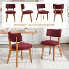 Set Of 2 Mid-Century Modern Dining Chairs, Solid Wood Legs, Fabric Upholstered Seat For Kitchen, Dining Room Or Office - Red - View 4