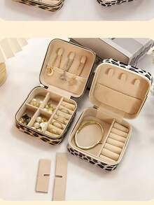 1 pezzo Scatola portagioie unica e alla moda con stampa leopardata, organizer portatile in pelle PU di alta qualità per orecchini, anelli, gioielli, con scomparti multipli