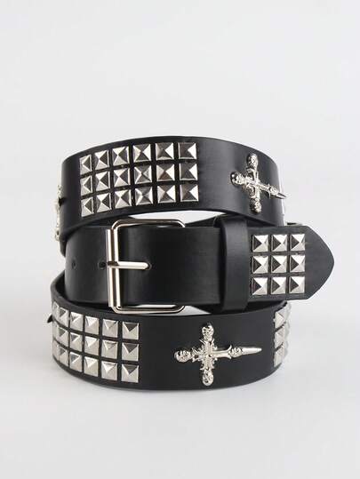 Una cintura punk unisex di colore solido con strass e paillettes, in stile rock, adatta per adolescenti per l'abbigliamento casual estivo, attività all'aperto o viaggi. Può essere utilizzata come regalo di Ognissanti, laurea, compleanno o come accessorio per l'abbigliamento quotidiano.