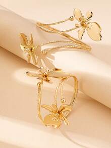 Set de 2 piezas de brazalete y pulsera vintage elegante con diseño floral para mujeres, adecuado para regalos, fiestas, banquetes y uso diario