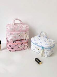 1 PC Girl Large Capacity Handheld Makeup Bag, Student Bow Simple Wash Bag, Large Skincare Storage Bag