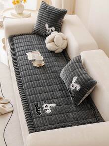 1 husă de canapea matlasată din pluș, pernă de canapea în stil nordic, culoare solidă, husă de canapea pufoasă cu design 3D gros pentru iarnă, protector de canapea antiderapant și antizgârieturi pentru living, dormitor, birou, se potrivește canapelei cu 1/2/3/4 locuri cu cotiera și spătar - Gri inchis - Vizualizare 5