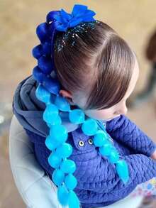 Synthetic 1PC Ponytail Extension Corlorful Bubble Braid With Bow Long Lantern Braided Ponytail With Hair Tie Straight Hairpieces - Ombre - View 9