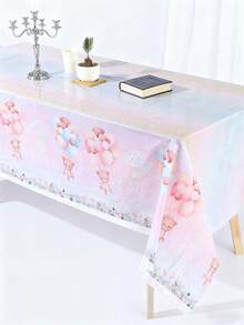 3pcs 137*274CM/53.94*107.87IN Disposable Tablecloth, Waterproof And Oil-Proof PE Material, Dreamy Sweet Style With Pink & Blue Gradient Background, Decorated With Teddy Bears, Balloons And "Boy Or Girl" Text, Suitable For Gender Reveal Party Decoration - Multicolor - View 7
