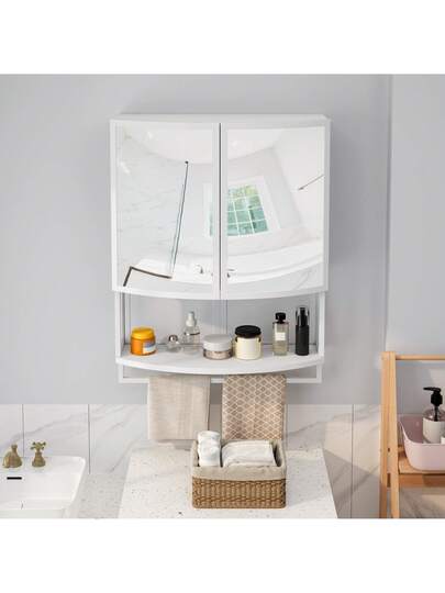 Moderne Arched Glass Two Door Cabinet (60cm) Shatterproof Spiegel out Double Layer Storage, Open Shelf Towel Rack Entryway, Living Room, Bathroom Dining Room view 2