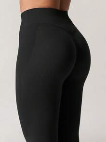 Yefecy Women's High Waist Seamless Sports Leggings, Butt Lifting, Fitness Yoga Pants, Tummy Control, Ruched Skinny Tights - Black - View 3