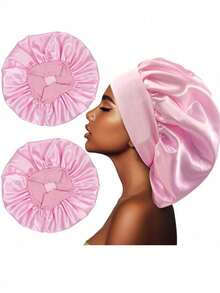 Satin Bonnet Silk Bonnet Hair Bonnet Jumbo Size For Sleeping Satin Bonnet Stretchy Tie Band For Women For Bedroom, Travel, Office, School Boy Valentine Heart Women's Valentine - Multicolor - View 6