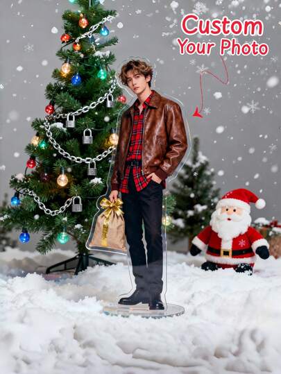 1pc Customized Acrylic Photo Stand, Personalized Freestanding Desktop Decor, Secret Santa Gift, Holiday Fireplace Decoration, Winter Party Photo Prop, Unique Home/Office Decor, Creative Memorabilia For Family, Friends, Pet Lovers, Ideal For Christmas And Special Occasions