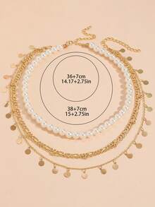 Collar de perlas falsas de aleación, versátil collar con colgante tipo gargantilla, collar de varias capas como joyería para mujeres - Multicolor - Ver 4