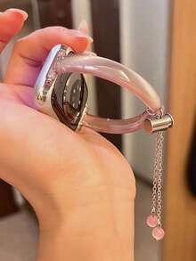 1pc Handmade Cat Eye Bracelet Style Watch Band, Crafted With Armor-Like Wearing Technique, Compatible With Apple Watch 38/40/41/42/44/45/46/49mm, Suitable For Apple Watch Ultra/SE/11/10/9/8/7/6/5/4/3/2/1 Series, Lightweight, Comfortable, Breathable, Fashionable Women's Accessory Watch Strap (Watch And Case Not Included) - Pink Cat's Eye - View 2