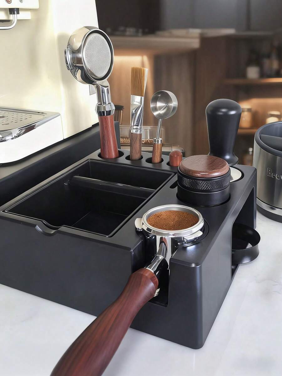 1pc Espresso Tamping Station Knock Box,Tamperstation,Espresso Station Fit For Storage 51-58mmtamper,Distributor,Portafilter,Puck Screenaccessories,9 In 1 Espresso Knock Box And Tamperstation