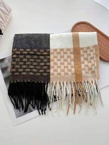 1 buc Iarnă și Toamnă Atmosferă Pătrat Roz Alb Negru Carouri Gingham Dublu Tivit Imitație Cașmir Gros Cald Șal Eșarfă Wraps pentru Femei Bărbați