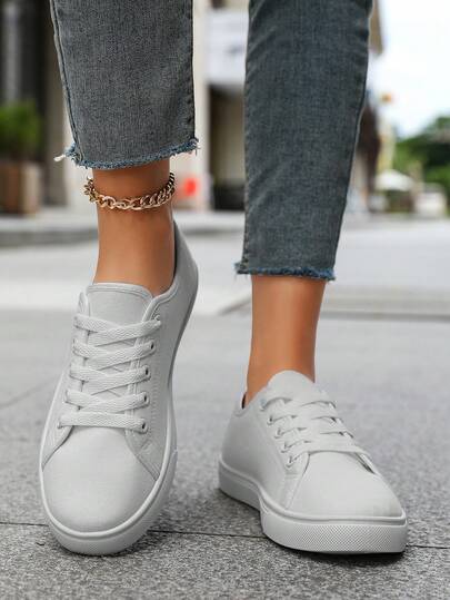 Women's Classic Canvas Shoes - Low Top Lace-Up Sneakers With Comfortable Flexible Sole For Casual Wear, Streetwear Fashion Sneakers.