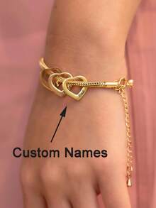 Customized Multi-Name Heart-Shaped Bracelet, Personalized Engraved Bracelet, Can Engrave 1-5 Names, DIY Couples Name Jewelry, Family Name Bracelet, Minimalist Bracelet, Silver/Gold Heart-Shaped Bracelet, Valentine's Day Gift Bracelet